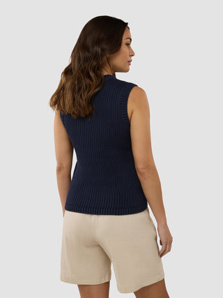 Women's Structured Knit Top Navy