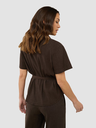 Women's Linen Shirt Short Sleeved Espresso