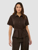 Linen Set Espresso Short Sleeved Shirt & Relaxed Pants