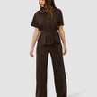 Linen Set Espresso Short Sleeved Shirt & Relaxed Pants