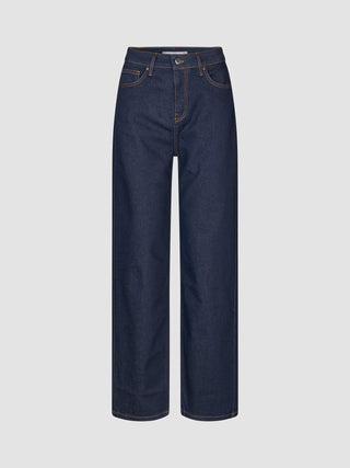 Dark blue Jeans Straight Fit, high-waisted wide-leg women’s jeans with 360° stretch.