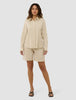 Linen Set Sandy Beige Long Sleeved Shirt & Relaxed Shorts