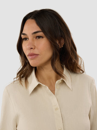 Linen Set Sandy Beige Long Sleeved Shirt & Relaxed Shorts