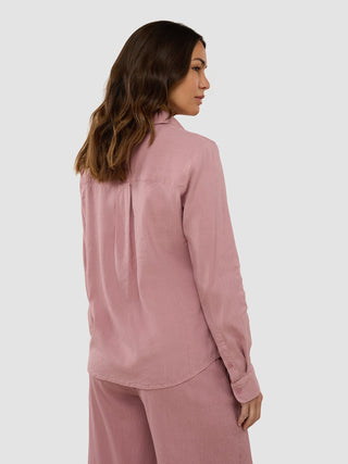 Linen Set Dusty Cerise Long Sleeved Shirt & Relaxed Pants