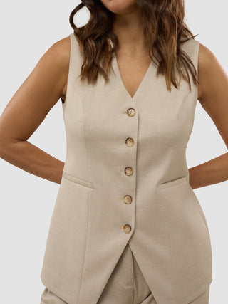 Women's Skye Long Vest Sandy Beige Melange