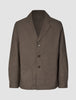 Atelier Overshirt Dark Beige: a heavyweight twill blazer with a collar, three front buttons, and two lower patch pockets.