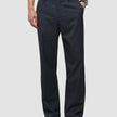 Atelier Pants Relaxed Dark Navy in heavyweight broken twill worn with black leather loafers.