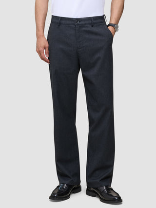 Atelier Pants Relaxed Dark Navy in heavyweight broken twill worn with black leather loafers.