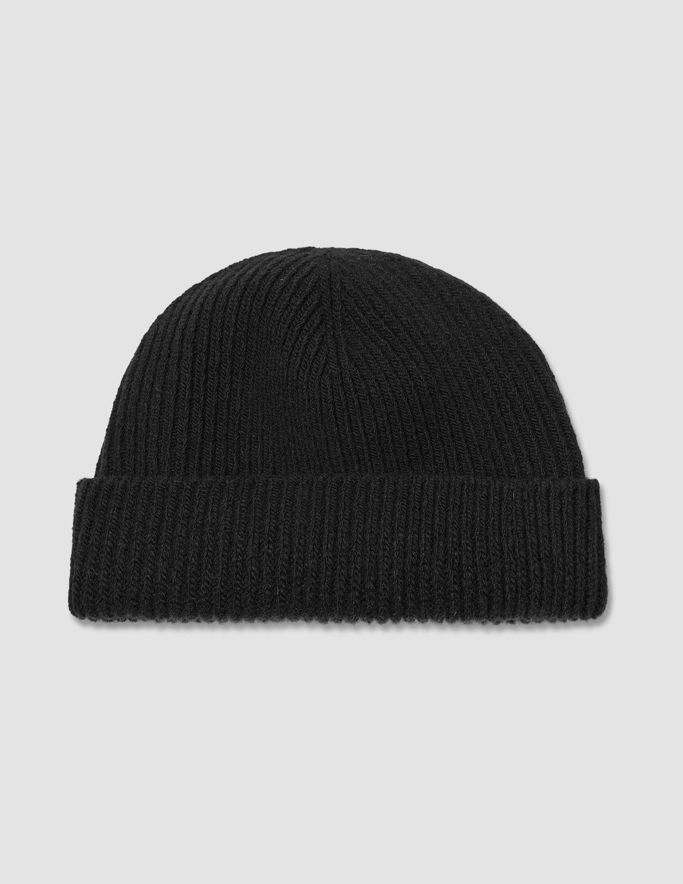 Beanie Black rib knit beanie with a folded cuff.