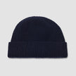 Wool Beanie Navy navy blue merino wool ribbed-knit beanie with a folded cuff.