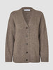 Women’s Chunky Soft Wool Knit Cardigan Taupe Melange: a V-neck button-up chunky knit cardigan with ribbed trim.