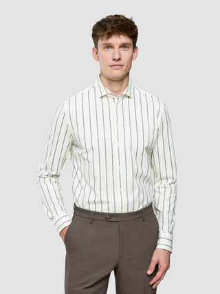 Classic Shirt Sand Herringbone Stripes Slim