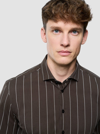 Classic Shirt Brown Pinstripes Slim