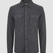 Double Layer Wool Overshirt Regular Dark Grey, a long-sleeved button-down shirt featuring a collar, two chest pockets, and a wool blend construction.
