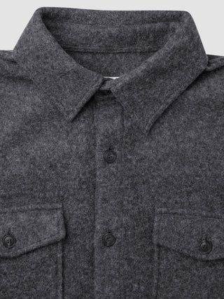 Dark grey Double Layer Wool Overshirt Regular Dark Grey in a Scandinavian design with a pointed collar, button-up front, and two buttoned chest pockets.