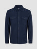Dark navy Double Layer Wool Overshirt Regular Dark Navy featuring a collar, two chest pockets, and a long-sleeved double-layer wool design reflecting minimalist Scandinavian style.