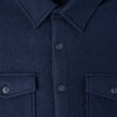 Dark navy Double Layer Wool Overshirt Regular Dark Navy with a collared neckline, central button placket, and two buttoned chest pockets, embodying a clean Scandinavian design.