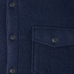 Close-up of a Double Layer Wool Overshirt Regular Dark Navy in a wool blend, featuring a center button placket and a single chest pocket with a buttoned flap.