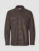 Double Layer Wool Overshirt Saddle Brown in a brown wool blend with a collar, long sleeves, and two buttoned chest pockets in a classic Scandinavian design.