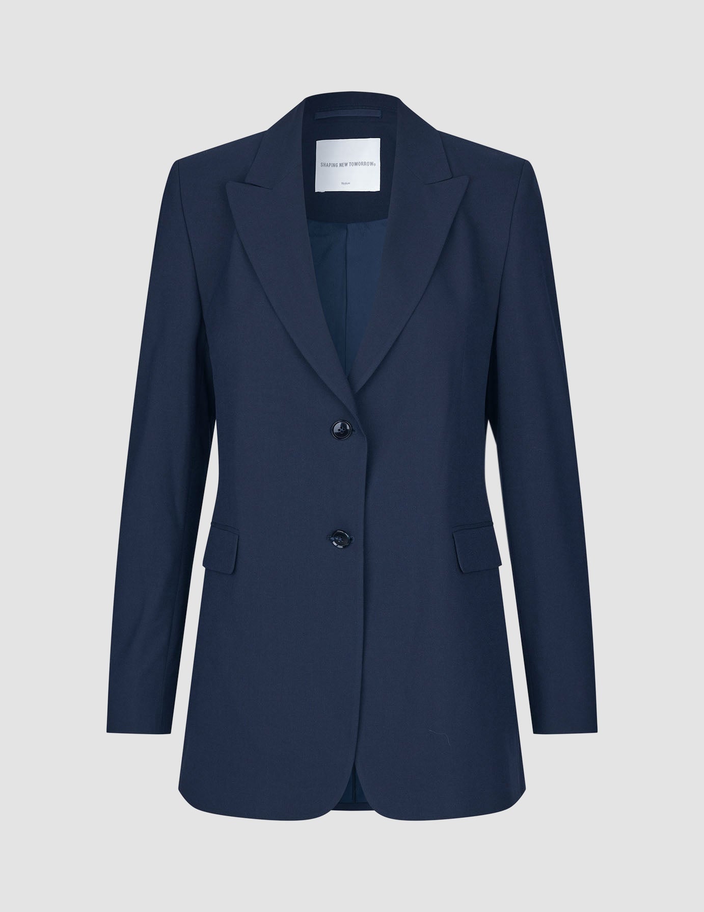 A navy blue, two-button Ease Set Blue Nights Blazer featuring 360° stretch.