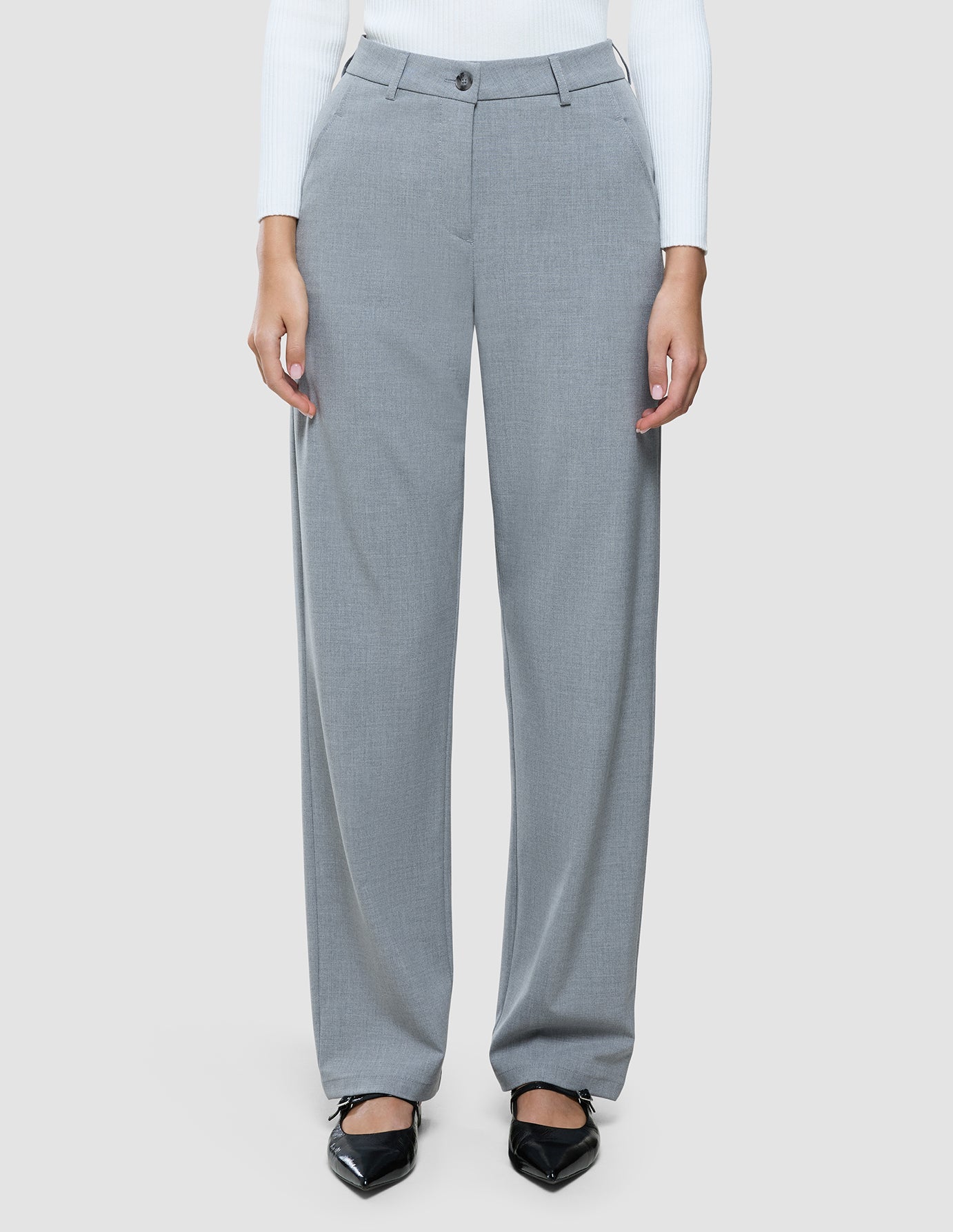 Women Ease Pants Straight Steel Melange