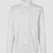 Elevated Shirt Regular Light Grey Striped long-sleeved button-down shirt in Pima cotton with a light grey vertical stripe pattern and a pointed collar.