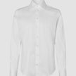 Elevated Shirt White Slim, a slim fit white long-sleeved dress shirt in Pima cotton, featuring a spread collar and a button-down front.