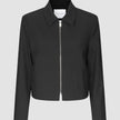 Essential Short Zip Jacket Black in minimalist black with a pointed collar.