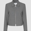 Essential Short Zip Jacket Dark Grey Melange: a cropped zip-up jacket in a minimalist blazer style with a collared neckline.