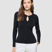 Women Fine Knit Rib Long Sleeve Black