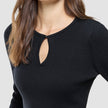 Women Fine Knit Rib Long Sleeve Black