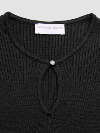 Women Fine Knit Rib Long Sleeve Black