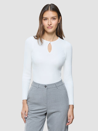Women Fine Knit Rib Long Sleeve Off White