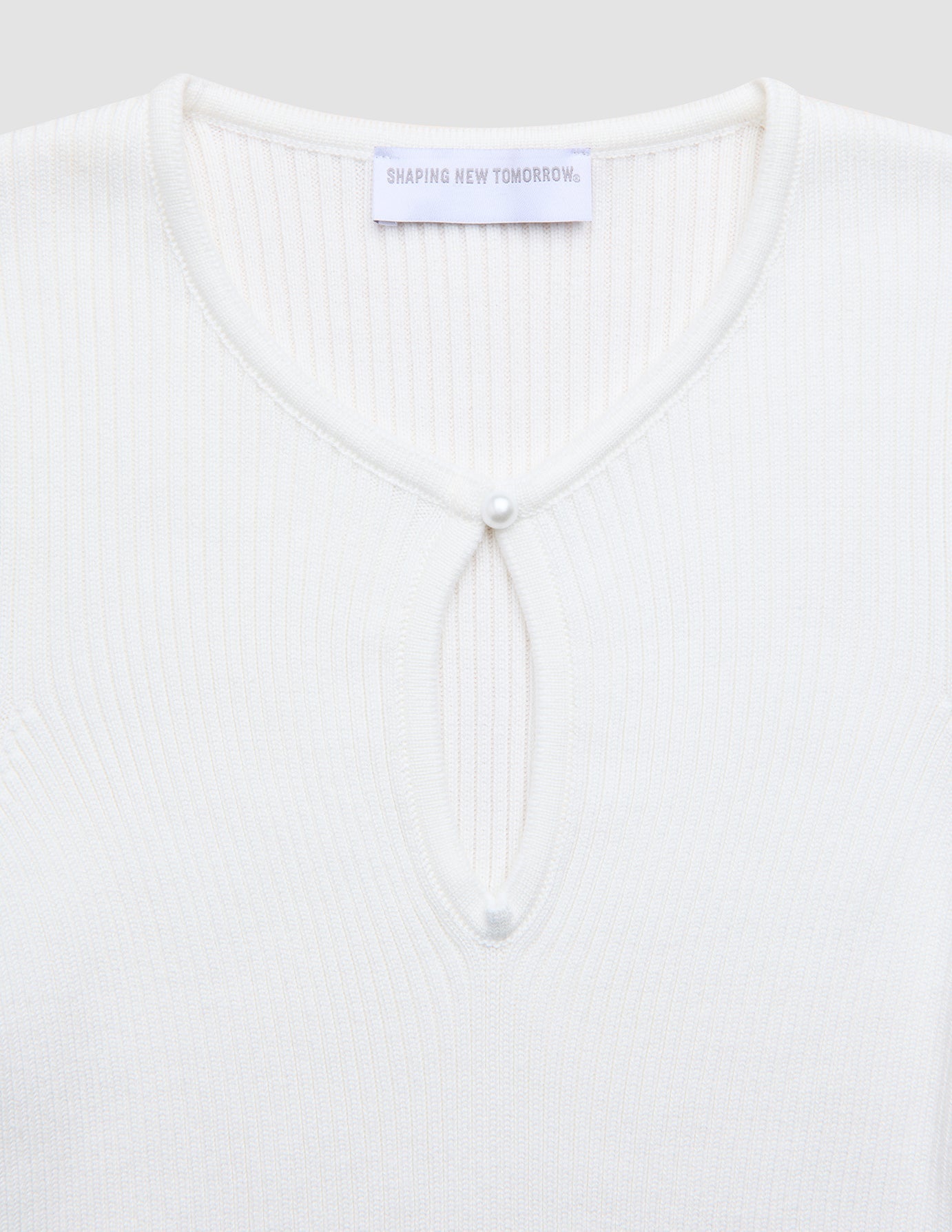 Women Fine Knit Rib Long Sleeve Off White