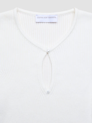 Women Fine Knit Rib Long Sleeve Off White