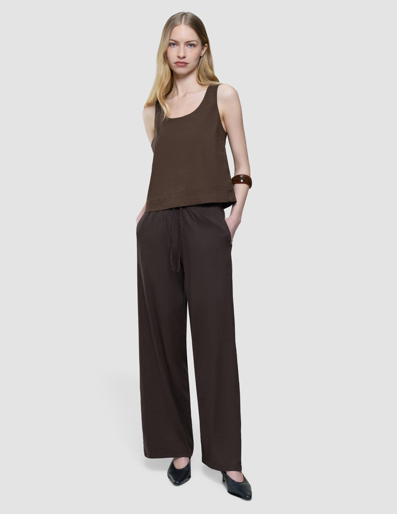 linen set espresso top relaxed pants