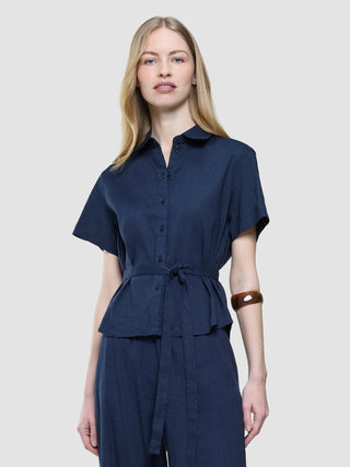 Women Linen Shirt Short Sleeved Night Sky