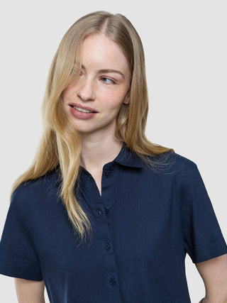 Women Linen Shirt Short Sleeved Night Sky