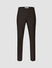 Motion Suit Pants Regular Cognac in dark brown, featuring a lightweight, breathable fabric, front creases, and a button closure.
