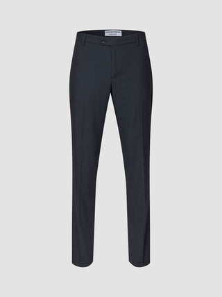 Midnight Blue Motion Suit Pants in a slim, tailored fit with a buttoned waistband, crafted from breathable, lightweight fabric.