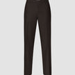 Motion Suit Pants Relaxed Cognac in dark brown with a relaxed fit, button closure, and front creases.