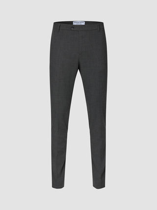 Motion Suit Pants Slim Pepper Grey slim-fit grey suit pants featuring breathable fabric, a button closure, and belt loops.