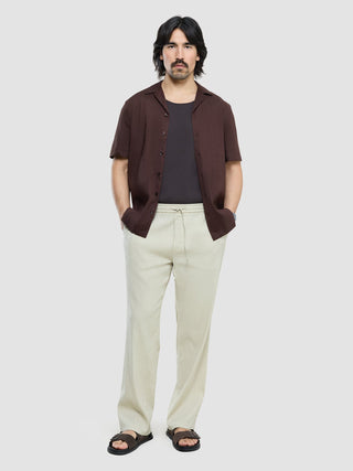 Refined Linen Bowling Short Sleeve Shirt Dark Brown