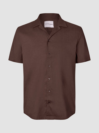 Refined Linen Bowling Short Sleeve Shirt Dark Brown