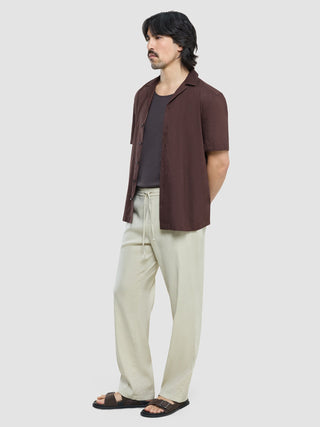 Refined Linen Bowling Short Sleeve Shirt Dark Brown