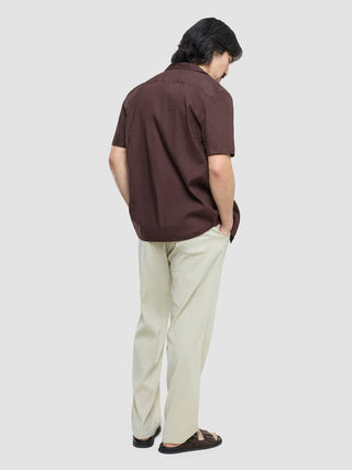 Refined Linen Bowling Short Sleeve Shirt Dark Brown
