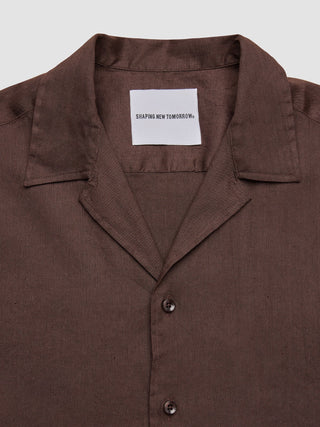 Refined Linen Bowling Short Sleeve Shirt Dark Brown