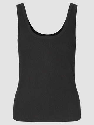 A Rib Tank Top Black with a scoop neckline.