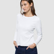 Women Rib T-Shirt Long Sleeve White