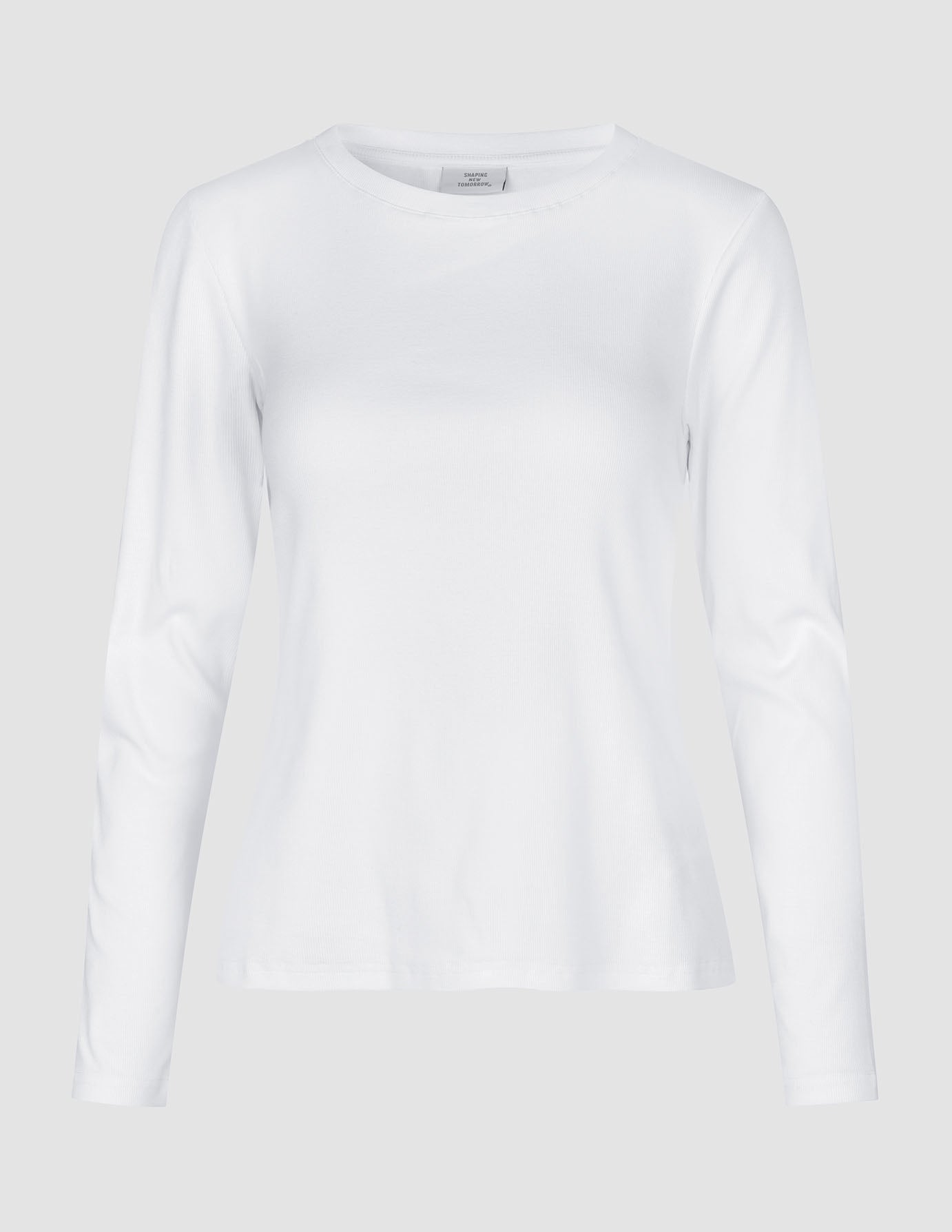 Women Rib T-Shirt Long Sleeve White